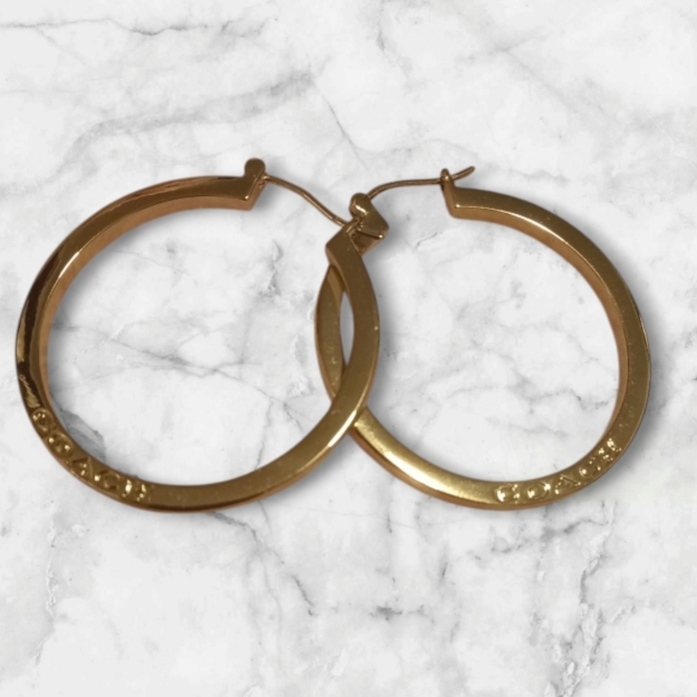 Coach Big 14k Gold Over Brass 1 13 Hoop Earrings 60$